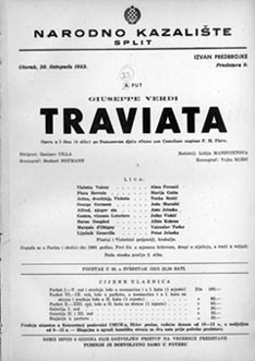 rogramska cedulja prvog nastupa Alme Peranić u ulozi Violette 10. listopada 1953.
