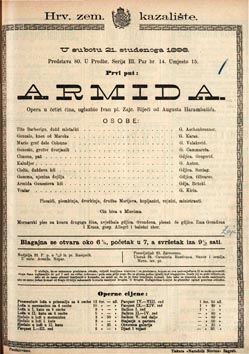Programska cedulja s praizvedbe Armide 21. studenoga 1896.
