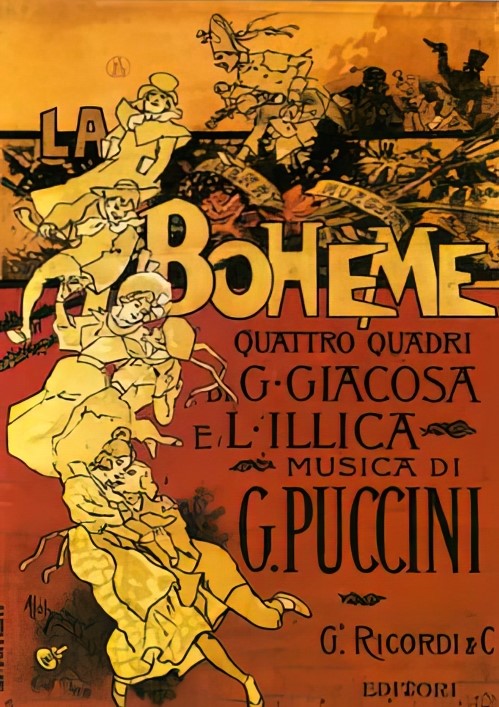 Poster Puccinijeve opere <em>La Bohème</em> autora Adolfa Hohensteina iz 1896. godine