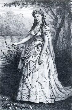 Christina Nilsson kao Ofelija, litografija nepoznata majstora, 1868.