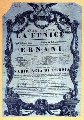 Programska cedulja s praizvedbe opere Ernani u Teatro La Fenice u Veneciji, 9. ožujka 1844.