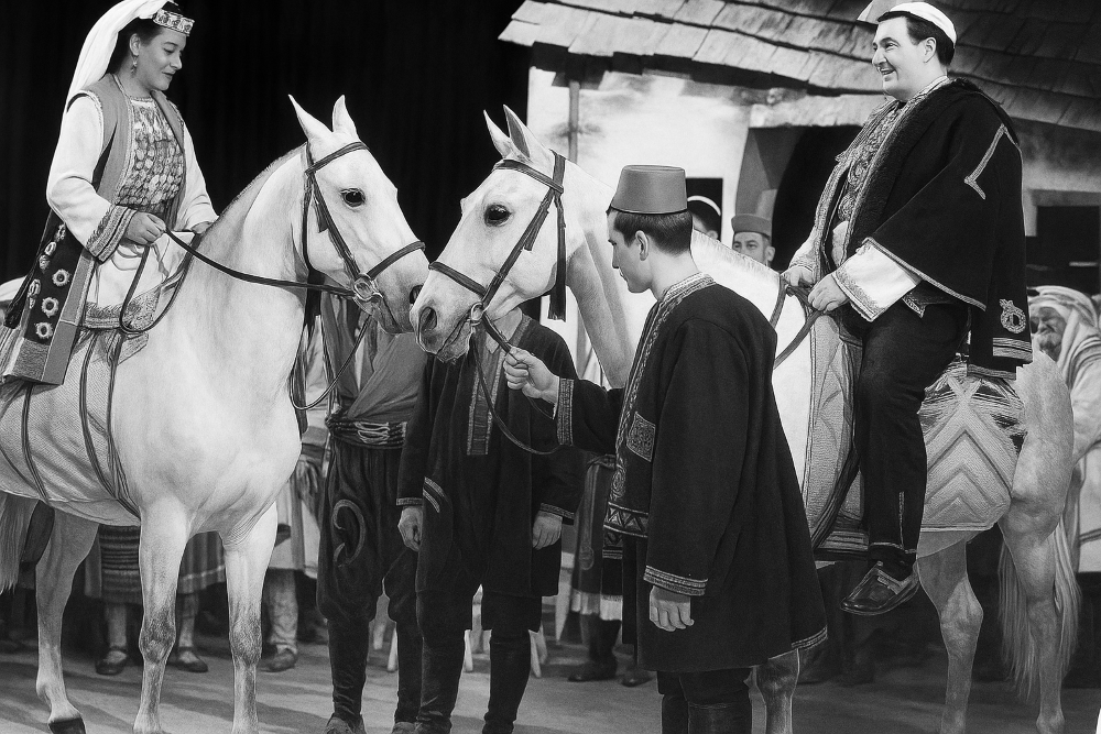 Sonja Mottl (Đula) i Josip Gostič (Mića) na premijeri <em>Ere s onoga svijeta</em> u Volksoperi u Beču, 1957.