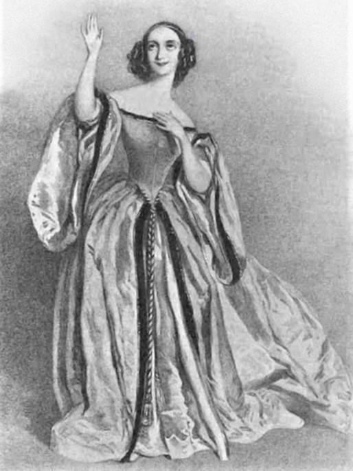 Fanny Tacchinardi Persiani kao Lucia na prvoj londonskoj premijeri 5. travnja 1838. (litografija Edwarda Mortona iz 1839.) 