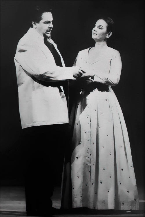 Hrid Matić (Lenski) i Cecilija Car (Olga), Petar Iljič Čajkovski <em>Evgenij Onjegin</em>, HNK u Zagrebu, premijera 1998.