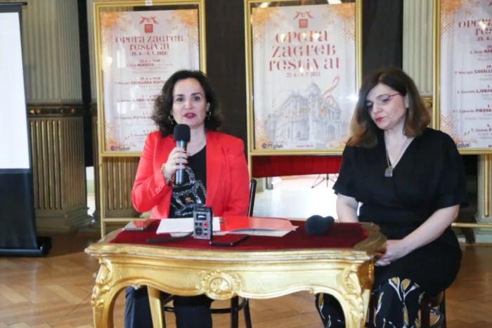 Intendantica HNK-a u Zagrebu Iva Hraste-Sočo i v.d. ravnateljice Opere zagrebačkog HNK-a Željka Barišić Pulig na predstavljanju Opera Zagreb Festivala
