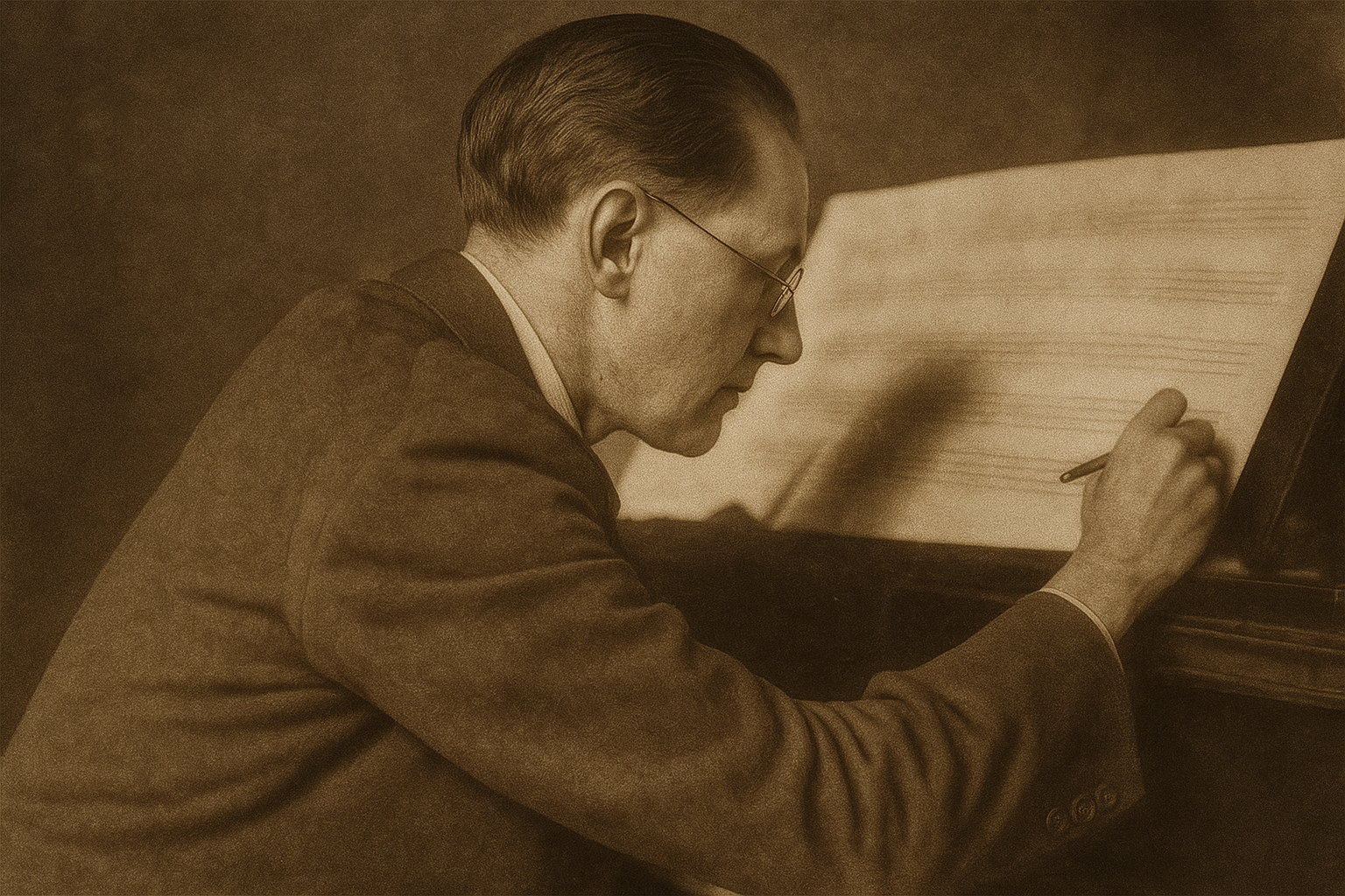 Jakov Gotovac prilikom rada na <em>Morani</em>, 1929.