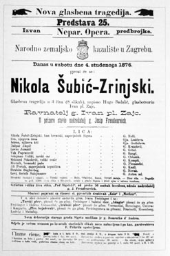 programska cedulja s praizvedbe opere Nikola Šubić-Zrinjski