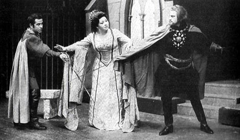 Ivan Hristov (Manrico), Ljiljana Molnar-Talajić (Leonora) i Borislav Aleksandrov (Grof Luna) – Giuseppe Verdi, Trubadur, Narodno pozorište Sarajevo