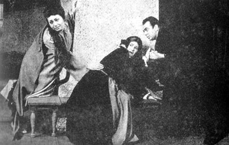 Ljiljana Molnar (Jenůfa), Branka Đorđević (Kostelnička) i Damjan Velčev (Laca) – Leoš Janáček, Jenůfa, Narodno pozorište Sarajevo, 1964.