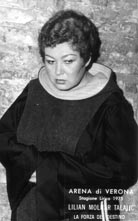 Ljiljana Molnar kao Leonora u operi Moc sudbine, Arena di Verona, 1975.