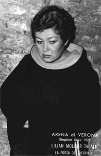 Ljiljana Molnar-Talajić kao Leonora u Moći sudbine Giuseppea Verdija 1975.