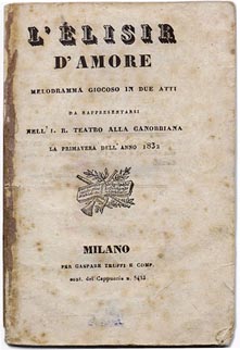 naslovnica libreta Ljubavnog napitka iz 1832. 