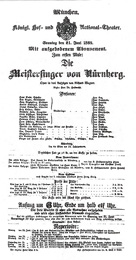 Majstori pjevači, programska cedulja s praizvedbe