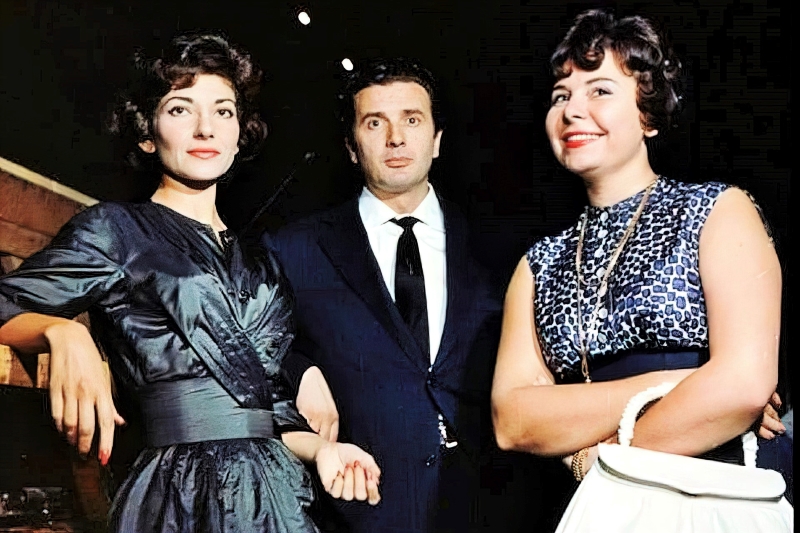 Na snimanju <em>Norme</em> Vincenza Bellinija 1960. za HMV u Milanu: Maria Callas, Franco Corelli, Christa Ludwig