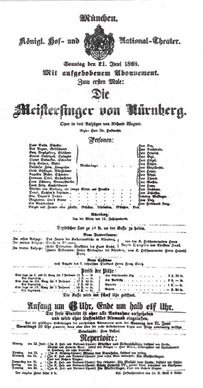 Programska cedulja s premijere Majstora pjevača 21. lipnja 1868.