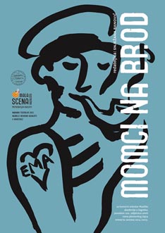 Plakat predstave Momci na brod u Kazalištu Mala scena, prosinac 2014.