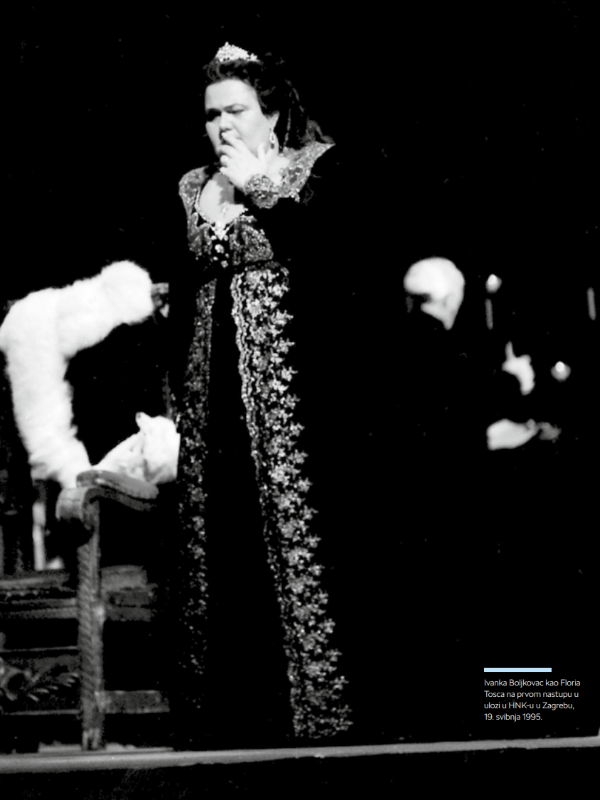 Ivanka Boljkovac kao Floria Tosca na prvom nastupu u Puccinijevoj <em>Tosci</em> u HNK-u u Zagrebu, 19. svibnja 1995.