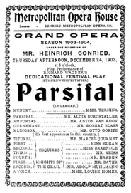 Program prve izvedbe Parsifala izvan Bayreutha, u Metropolitanu 24. prosinca 1903.