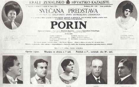 Program svečane izvedbe opere Porin u spomen 60. obljetnice smrti Vatroslava Lisinskog, Zagreb, 9. i 10. lipnja 1914.