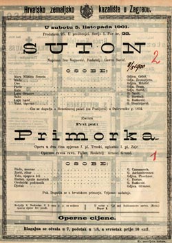 Programska cedulja s praizvedbe Primorke 5. listopada 1901.