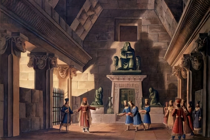 Scenografija <em>Semiramide</em> koju je osmislio scenograf Alessandro Sanquirico (1777–1849) za izvedbu opere u Scali 1824.