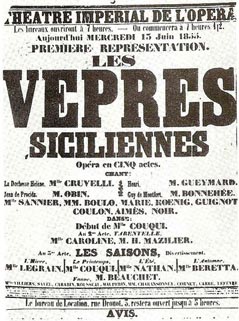 Programska cedulja s praizvedbe opere Les Vêpres siciliennes 13. lipnja 1855.