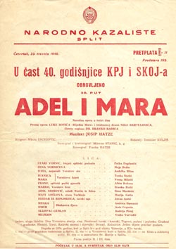 Debi Šime Mardešića u obnovljenoj operi Adel i Mara Josipa Hatzea u Narodnom kazalištu u Splitu, 23. travnja 1959.