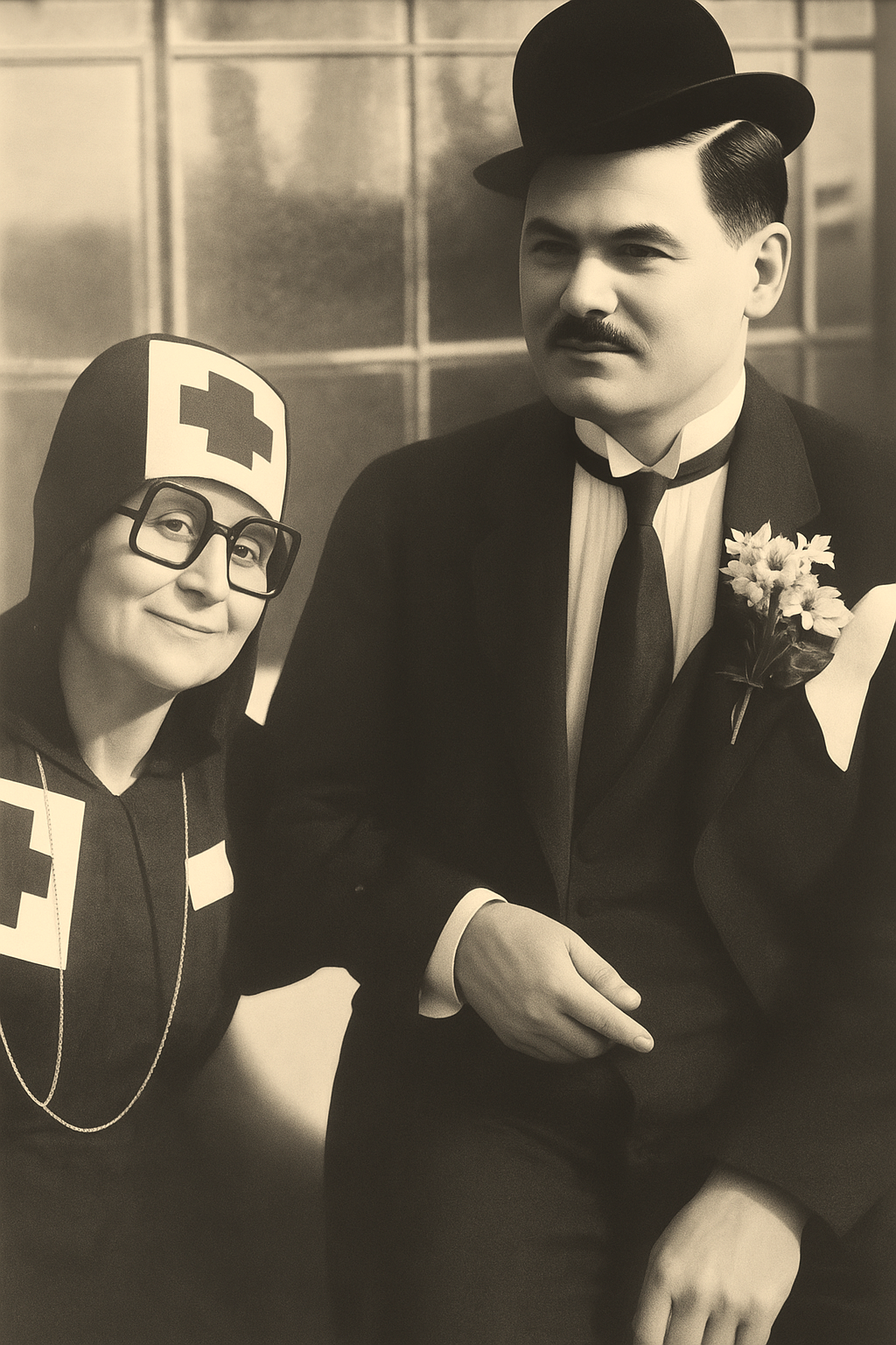 Mica Šekulin (Miss Evelyn Beauty Flower) i Branko Kovačić (Šjor Bepo Pegula), Ivo Tijardović, <em>Mala Floramye</em>, praizvedba u Narodnom kazalištu u Splitu, 14. siječnja 1926.