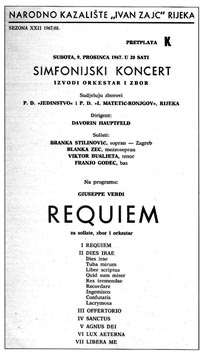 Viktor Bušljeta solist u Verdijevu Requiemu, Narodno kazalište „Ivan Zajc“, Rijeka, 9. prosinca 1967.