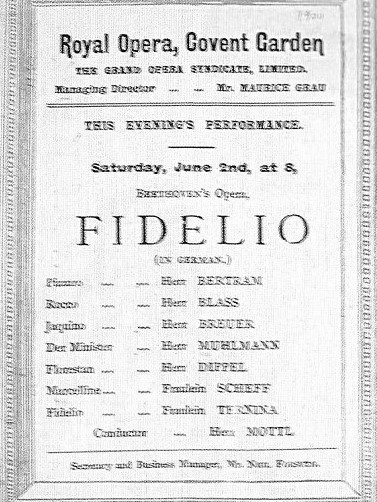 Programska cedulja predstave <em>Fidelija</em> u Covent Gardenu 2. lipnja 1900. 