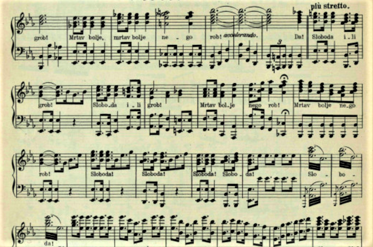 Konačni tropjev sa zborom: <em>O nebesa, štitite branitelje domovine</em>, finale II. čina opere <em>Porin</em>