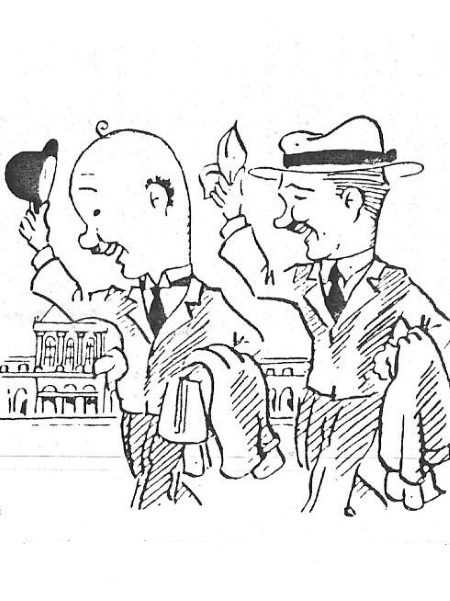 Tijardovićev crtež za praizvedbu operete-revije <em>Jurek i Štefek</em> u Narodnom kazalištu u Zagrebu 24. lipnja 1931.