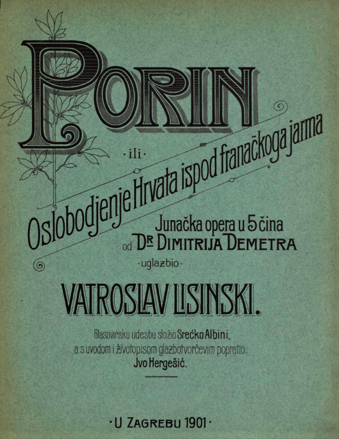Libreto opere <em>Porin</em> Vatroslava Lisinskog iz 1901.
